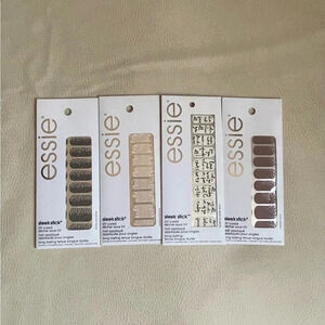 Essie press on gel manicure UV cure set of three sleek stick design print nails